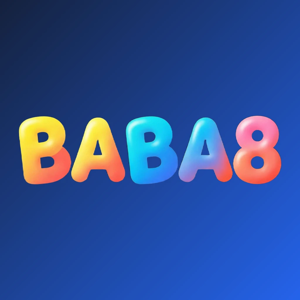 Playful entertainment logo for BABA8 featuring bright colors and rounded typography in a joyful modern style, designed as a horizontal rectangular wordmark with a transparent background for a website header